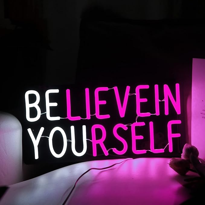 Believe in Yourself Neon Sign USB Powered for Room Decor, LED Neon Light Sign Dimmable for Kids Bedroom Office Bar Wall Art Birthday Gift 16 * 7.5 Inches Pink