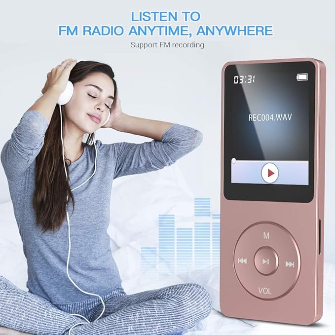 AGPTEK A02S 16GB MP3 Player, 70 Hours Playback Lossless Sound Music Player, Supports up to 128GB, Rose Gold
