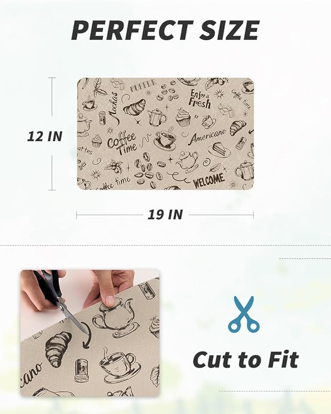 AMOAMI Coffee Mat Hide Stain Rubber Backed Absorbent Dish Drying Mat for Kitchen Counter - Fits Under Coffee Maker & Espresso Machine (12x19, Milk Tea)