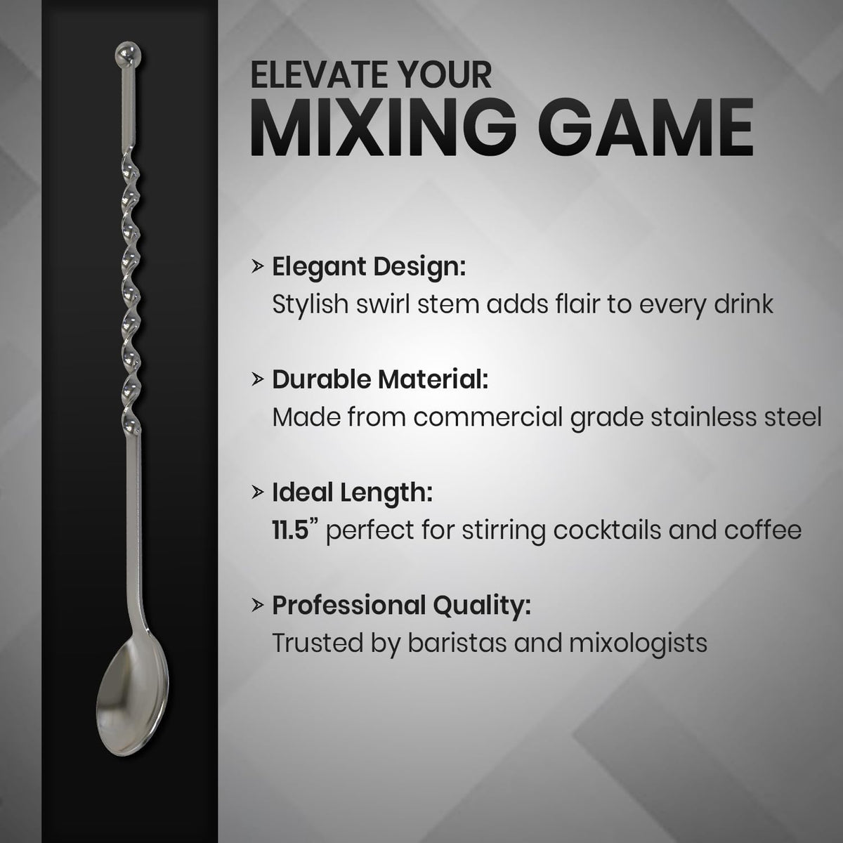 Rattleware Elegant Swirl Stem Bar Twist 11.5" Stirrer/Spoon - Commercial Grade Stainless Steel, Ideal for Drink & Coffee Enthusiasts, Perfect for Home & Commercial Use
