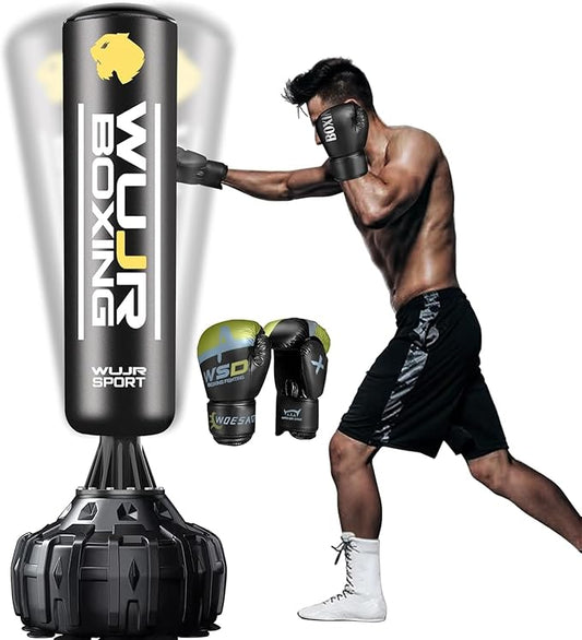 70'' Freestanding Punching Bag with Boxing Gloves Heavy Boxing Bag with Suction Cup Base - Men Stand Kickboxing Bag