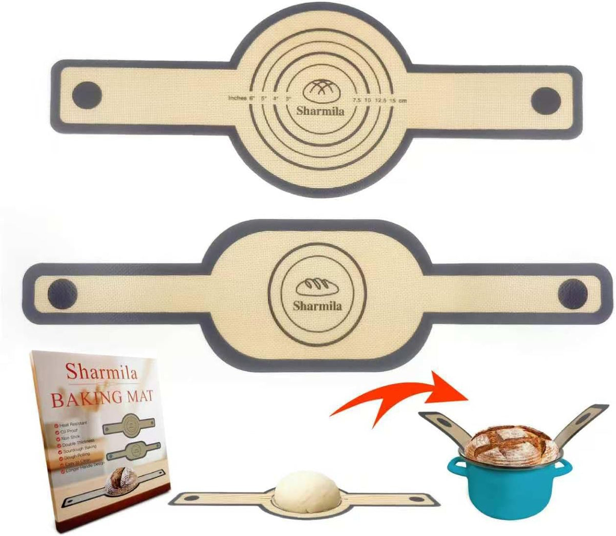 Silicone Bread Sling for Dutch Oven - Non-Stick & Heat Resistant, 2Pcs Oval and Round Reusable With Long Handles for Transfer Sourdough