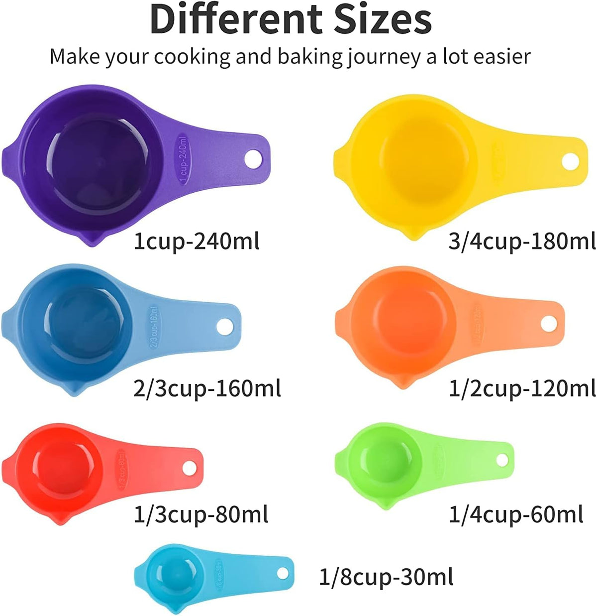 Measuring Cups and Spoons Set 15, 7 Plastic Measuring Cup Set, 7 Spice Long Handle Measuring Spoons with 1 Leveler for Kitchen and Baking, Dry Metric Measure Cups & Spoons Mixing Random Color