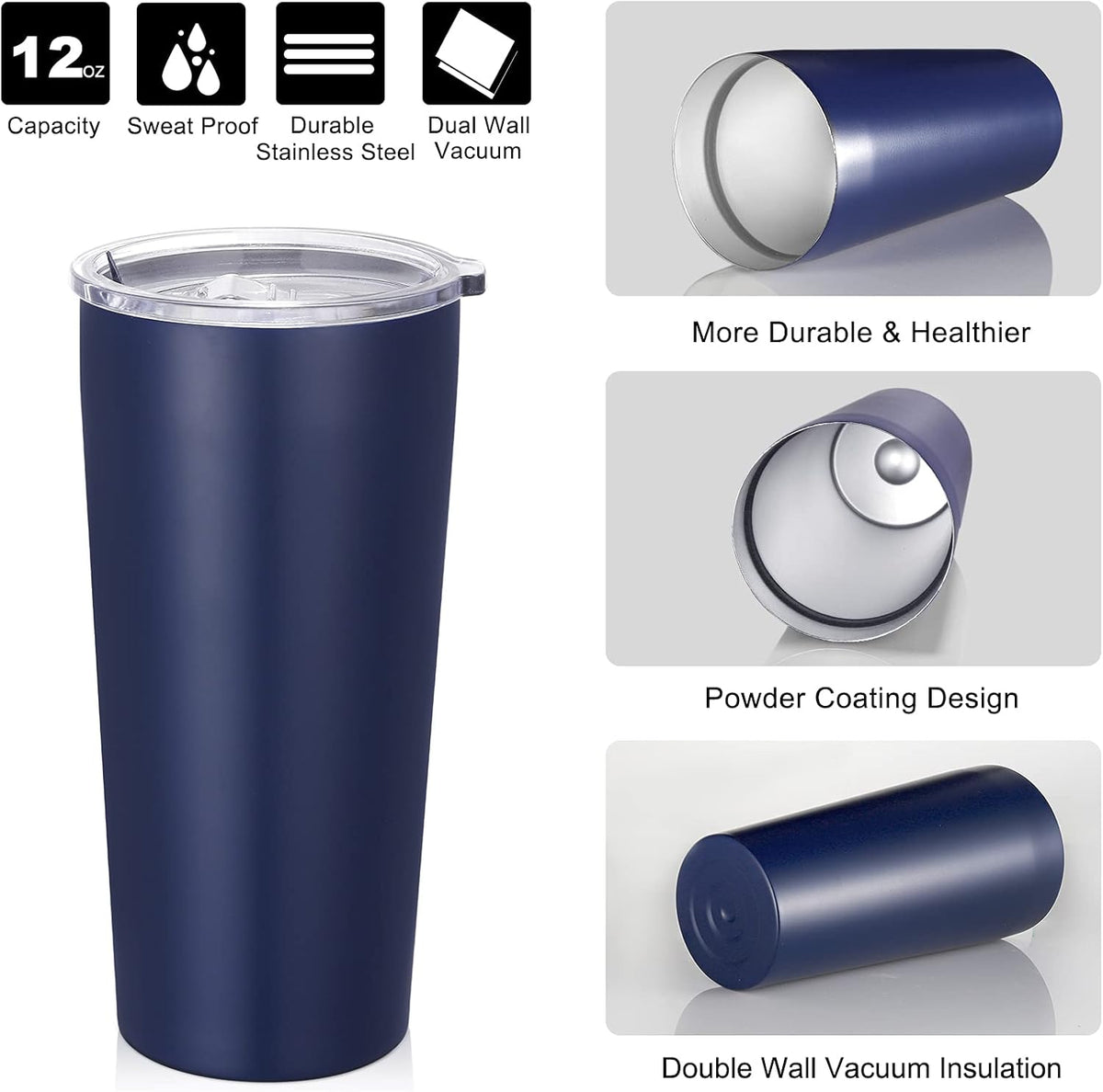 VEGOND 20oz Tumbler Bulk with Lid and Straw 1 Pack, Stainless Steel Vacuum Insulated Tumbler, Double Wall Coffee Cup Travel Mug, Navy Blue