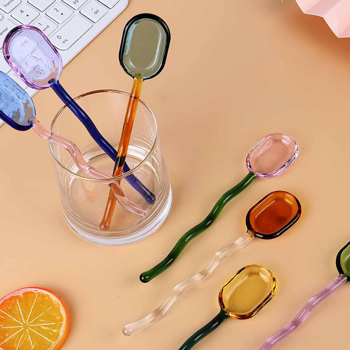 5 Pieces Coffee Spoons, Glass Coffee Stirring Spoon, Espresso Stirring Spoon, Coffee Teaspoons, 6inch Coffee Stirrers for Tea Cocktail Milkshake Cold Drink Home Bar Party