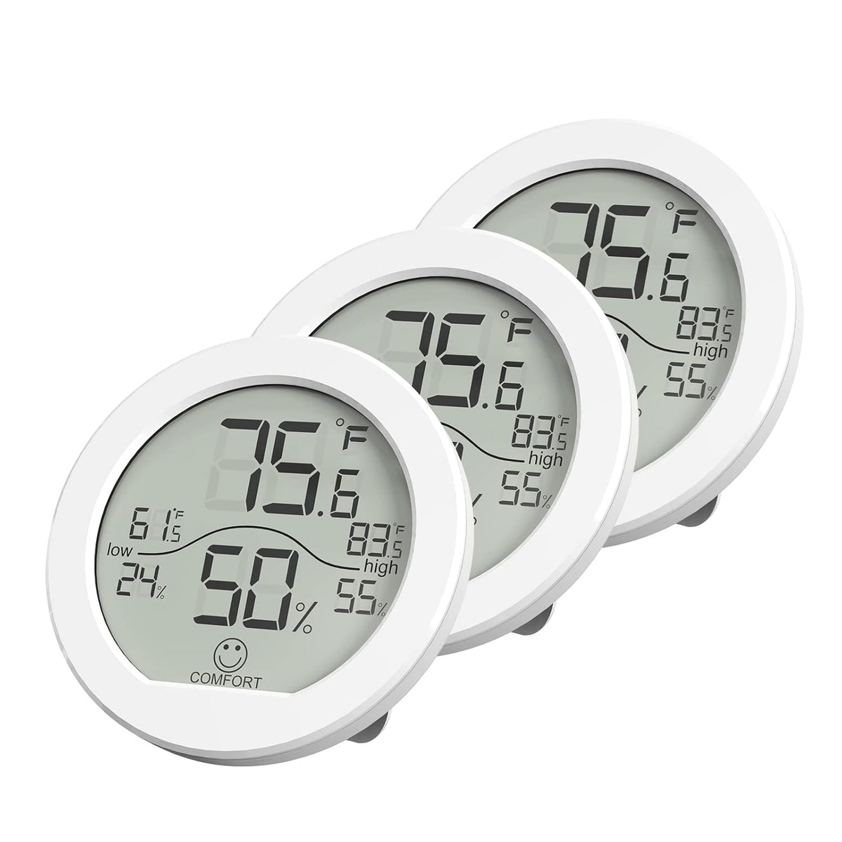 Digital Hygrometer 3 Pack Room Thermometer and Humidity Gauge LCD Hygrometer with Max and Min Records (White)