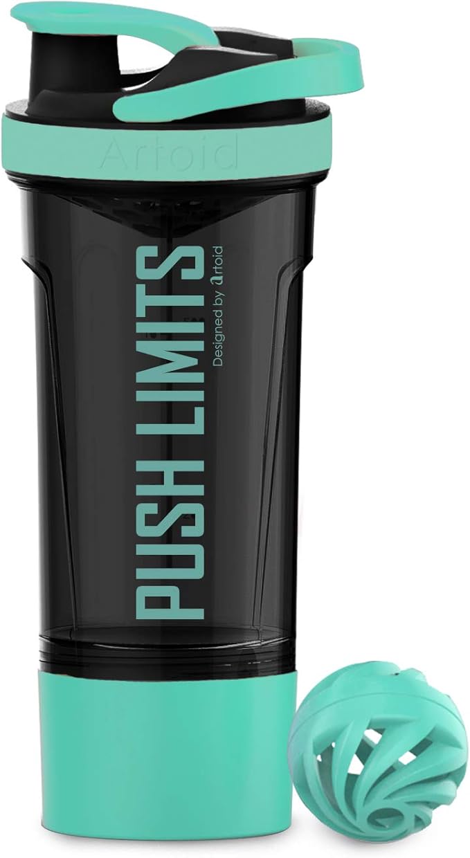Artoid Mode 24-Ounce Protein Shaker Bottle, Dual Mixing Technology, BPA Free, Aqua Green/Black
