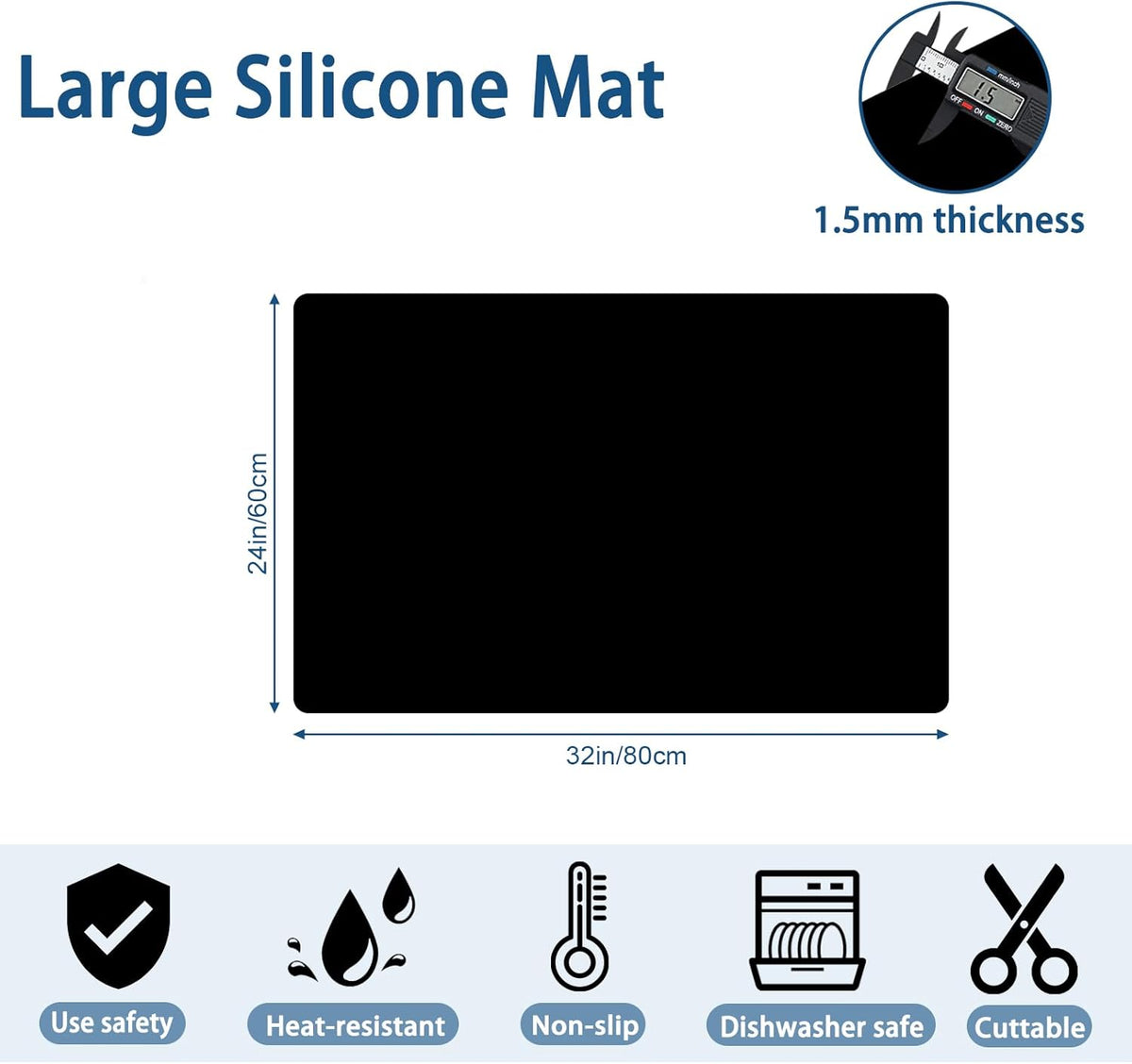 24"x32"(60cmx80cm) Silicone Mat for Kitchen Counter, Heat Resistant Non-Slip Countertop Protector, Waterproof Silicone Craft Mat for Kitchen Island, Dark Gray