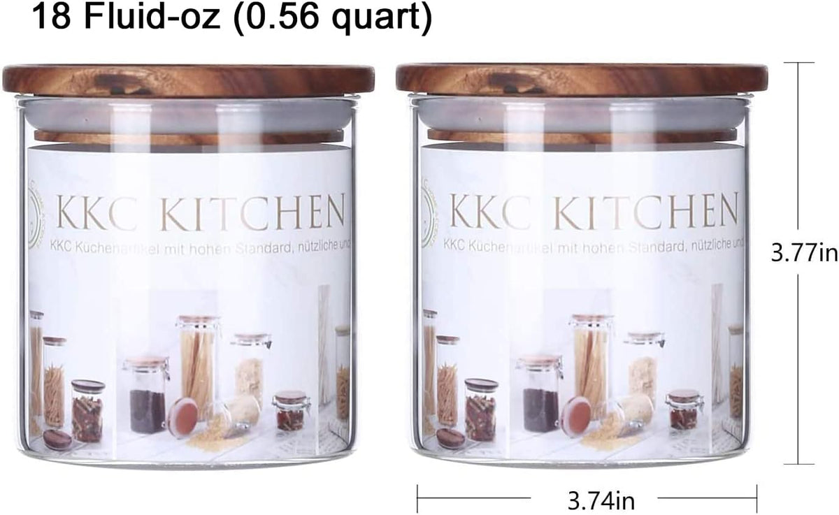 KKC HOME ACCENTS Airtight Glass Food Storage Jars with Wood Lids for Coffee,Sugar,Salt,Wooden Top Sealed Glass Kitchen Jars,18 Fluid Ounces