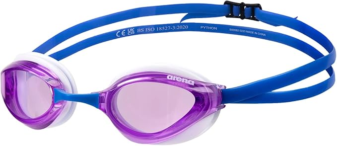 ARENA Unisex Python Racing Swim Goggles for Men and Women Anti-Fog No Leak Max Comfort Dual Strap, Mirror/Non-Mirror Lens