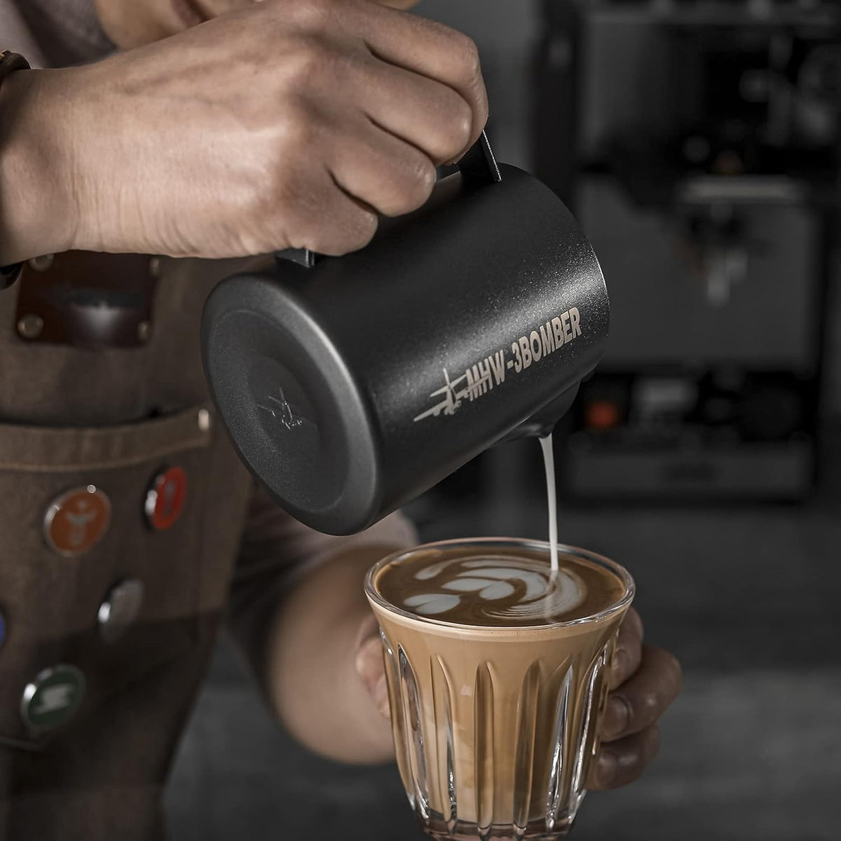 MHW-3BOMBER Espresso Steaming Pitcher Milk Frothing Pitcher Stainless Steel Milk Coffee Cappuccino Latte Art Barista Cup 16.9oz/500ml (Matte Black) P5032B-OS
