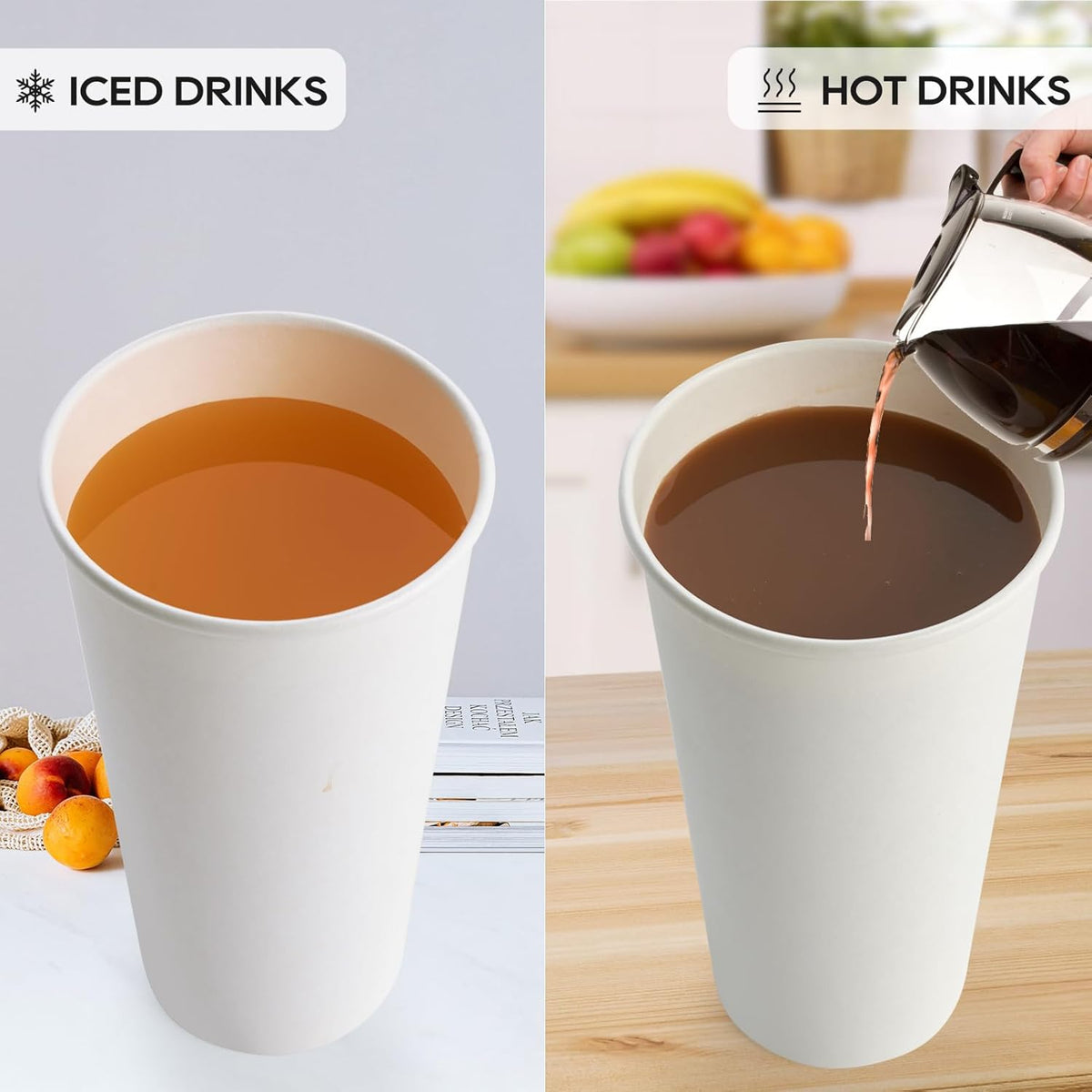 JOLLY PARTY [100 Pack] 20 oz Paper Coffee Cups, Disposable Paper Coffee Cup with Lids, Hot/Cold Beverage Drinking Cup for Water, Juice or Tea, Suitable for Home, Shops and Cafes