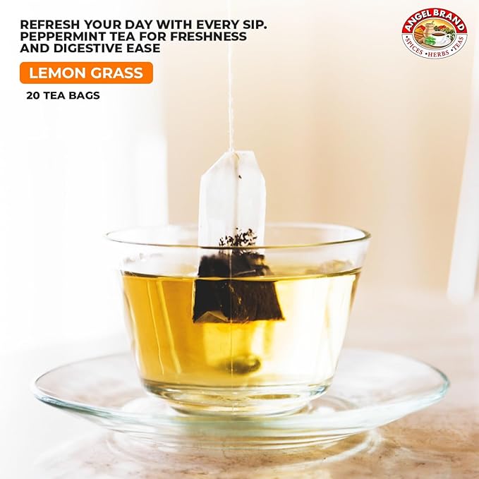 Angel Brand Lemongrass Tea Bags 20 Tea Bags – Pack 3 Lemon Grass Tea with Ginger, Rose Hips, & Clove - Lemongrass Tea Bags with Balanced Flavor, Rich Nutrients & Health Benefits