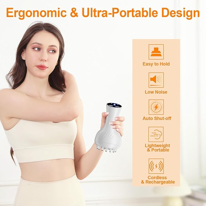 3-in-1 Handheld Lymphatic Drainage Massager with Red Light, Heat & Vibration - Cordless Anti Cellulite Massage Tool for Body Relaxation, 3 Modes & 9 Speeds for Belly, Legs, Thighs