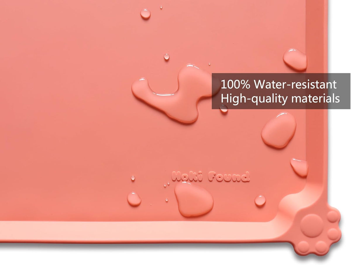 Hoki Found Large Silicone Pet Feeding Mats Tray - Non Slip Dog Cat Bowl Mats - Waterproof - Burnt Coral