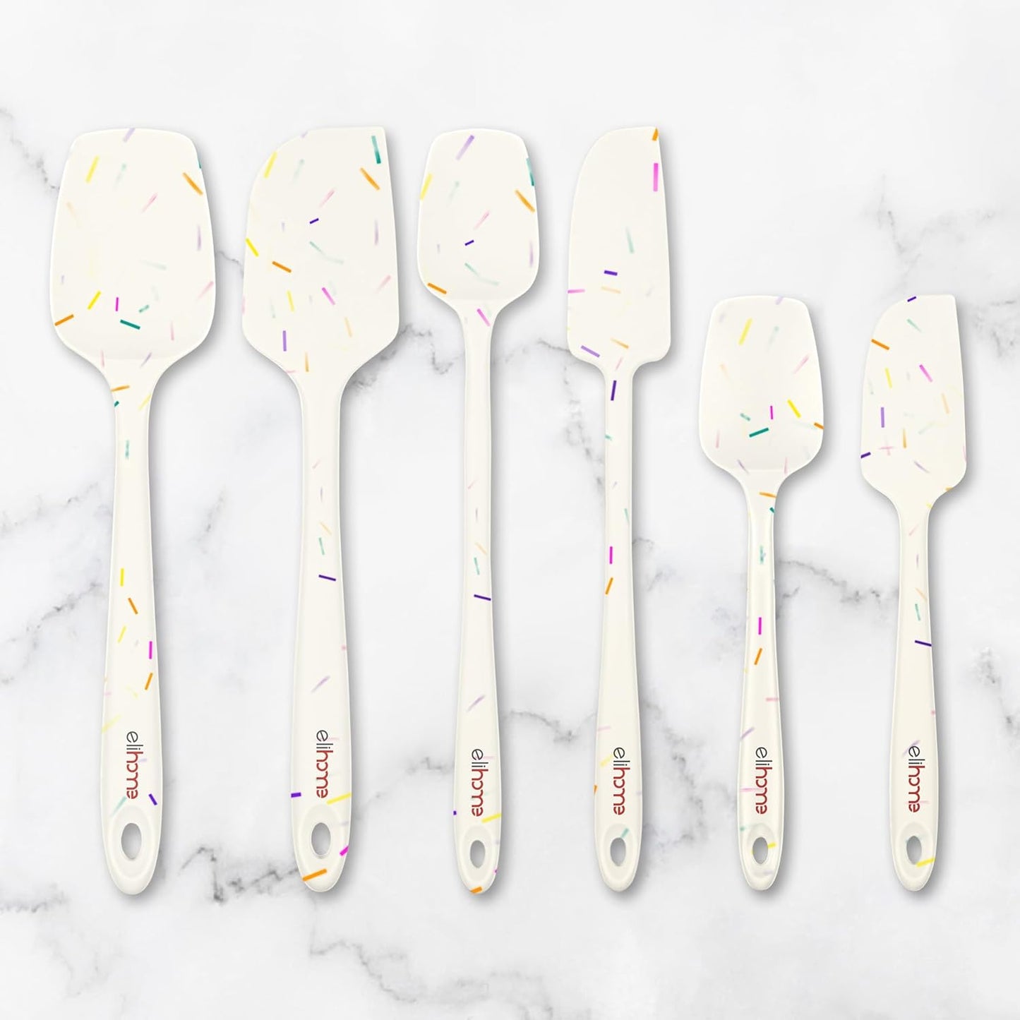 Elihome Skinny Silicone Spoonula - Non-Stick Heat Resistant Silicone Scraper Spatula for Mixing, Serving, Scraping, Stirring, and More - 11 Inch, Sprinkles