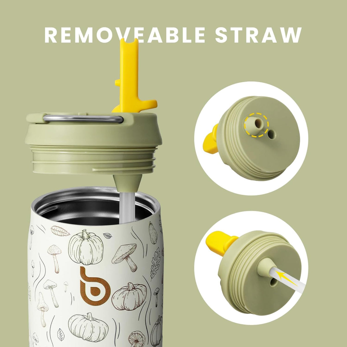BOTTLE BOTTLE Stainless Steel Water Bottle with Straw Lid and Handle 32 oz Vacuum Insulated Cup for Sports Travel Gym Hiking,Leak-Proof Wide Mouth Water Bottles for Men and Women,pumpkin
