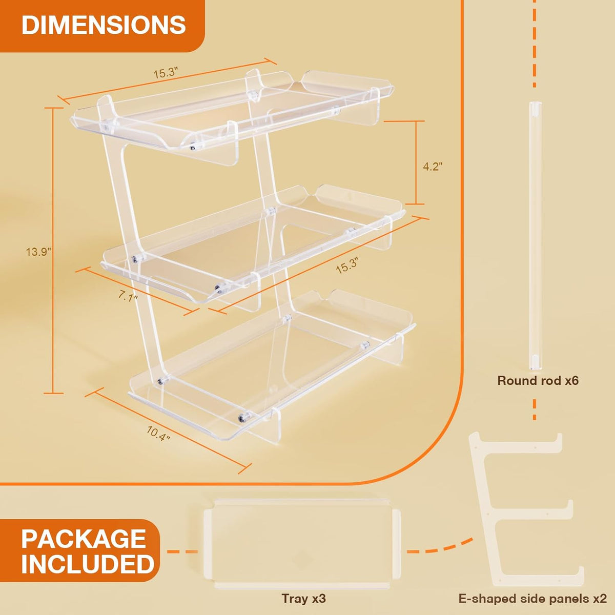 3 Tier Acrylic Serving Tray, 15.3" x 7.1" Dessert Table Display Set Stand for Party, Desserts, Fruits, Cookies – Reusable Collapsible Tiered Platters for Cupcakes, Veggies, and Sweet Treats