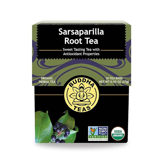 Buddha Teas - Organic Sarsaparilla Root Tea - Herbal Tea - Digestion & Skin Health - With Antioxidants & Minerals - Clean Ingredients - Caffeine Free - OU Kosher - 18 Tea Bags (Pack of 1)