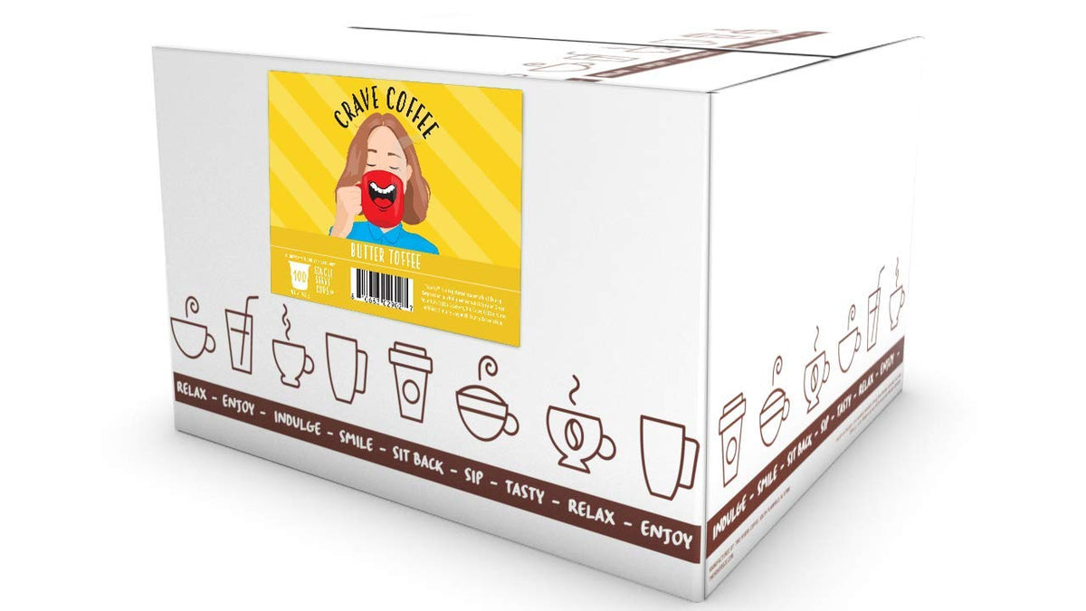 Crave Beverages Flavored Coffee Pods, Compatible with Keurig K-Cup Brewers, Butter Toffee, 100 Count