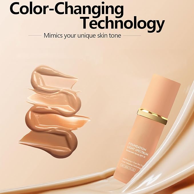 2 Pack Bio Foundation 4 in 1 Light Spectrum, Anti-Wrinkle Color Changing Full Coverage Concealer Foundation, SPF50+ Long-Wearing & Waterproof for Sport, Dancing, Outside-30ML