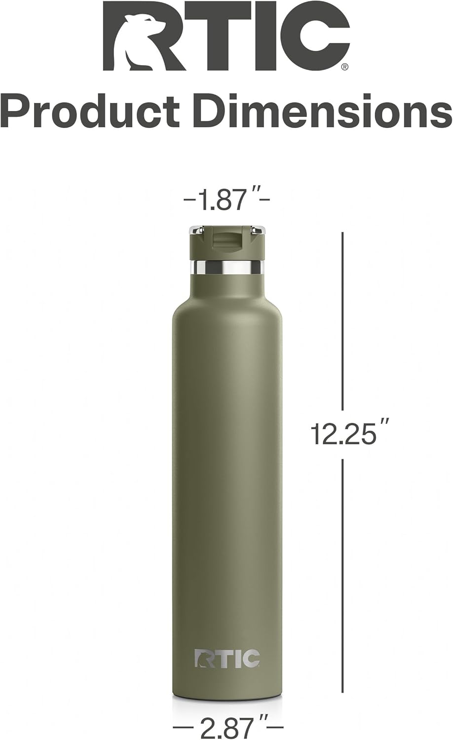 RTIC 26oz Journey Bottle Metal Stainless Steel Vacuum Insulated, BPA Free, Reusable, for Water, Hot and Cold Drinks, Travel, Sports, Camping, Olive