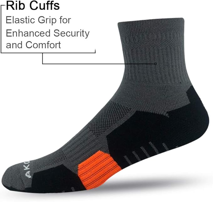 AKOENY Men's Performance Athletic Cushioned Quarter Ankle Socks (6 Pairs)