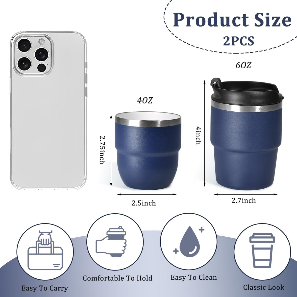 6oz Espresso Cups, Insulated Espresso Cups Set of 2, Expresso Shots Cup, Stainless Steel Shot Glasses for Coffee, Portable Espresso Travel Mug for Camping