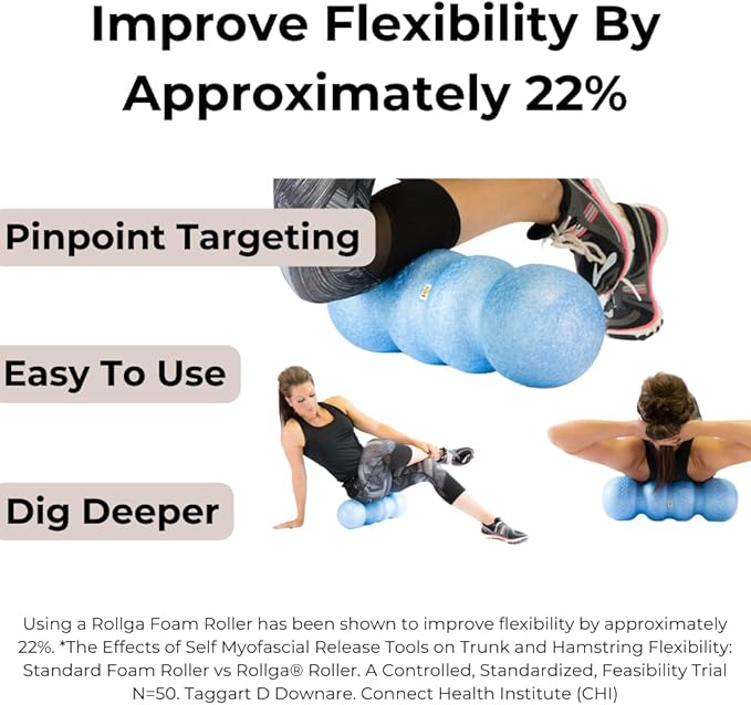 Rollga PRO - The Better Foam Roller for Physical Therapy. Deep Tissue Massage Roller for Muscle Recovery, Back Pain Relief & Flexibility. Yoga & Pilates Exercise Roller. Beginner & Athlete Approved.