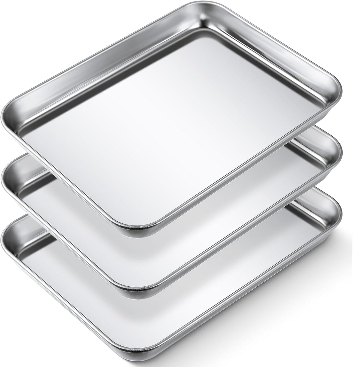 3 Pcs Baking Sheet Pan Set 9 x 6.7 x 1 Inches Cookie Sheet Small Toaster Oven Stainless Steel Tray Barbecue Grill Rectangle Trays, Non-stick, Easy Clean