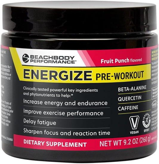 BODi Energize Pre Workout Powder - Beta-Alanine, Quercetin & Low-Dose Caffeine Formula for Enhanced Energy & Focus, Increase Energy & Endurance Supplement, Fruit Punch, 40 Servings