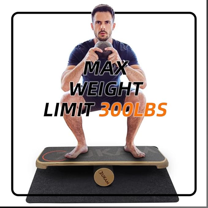 Balance Board Trainer, Wooden Balancing Board with Workout Guide to Exercise and Build Core Stability, Wobble Board for Skateboard, Hockey, Snowboard & Surf Training