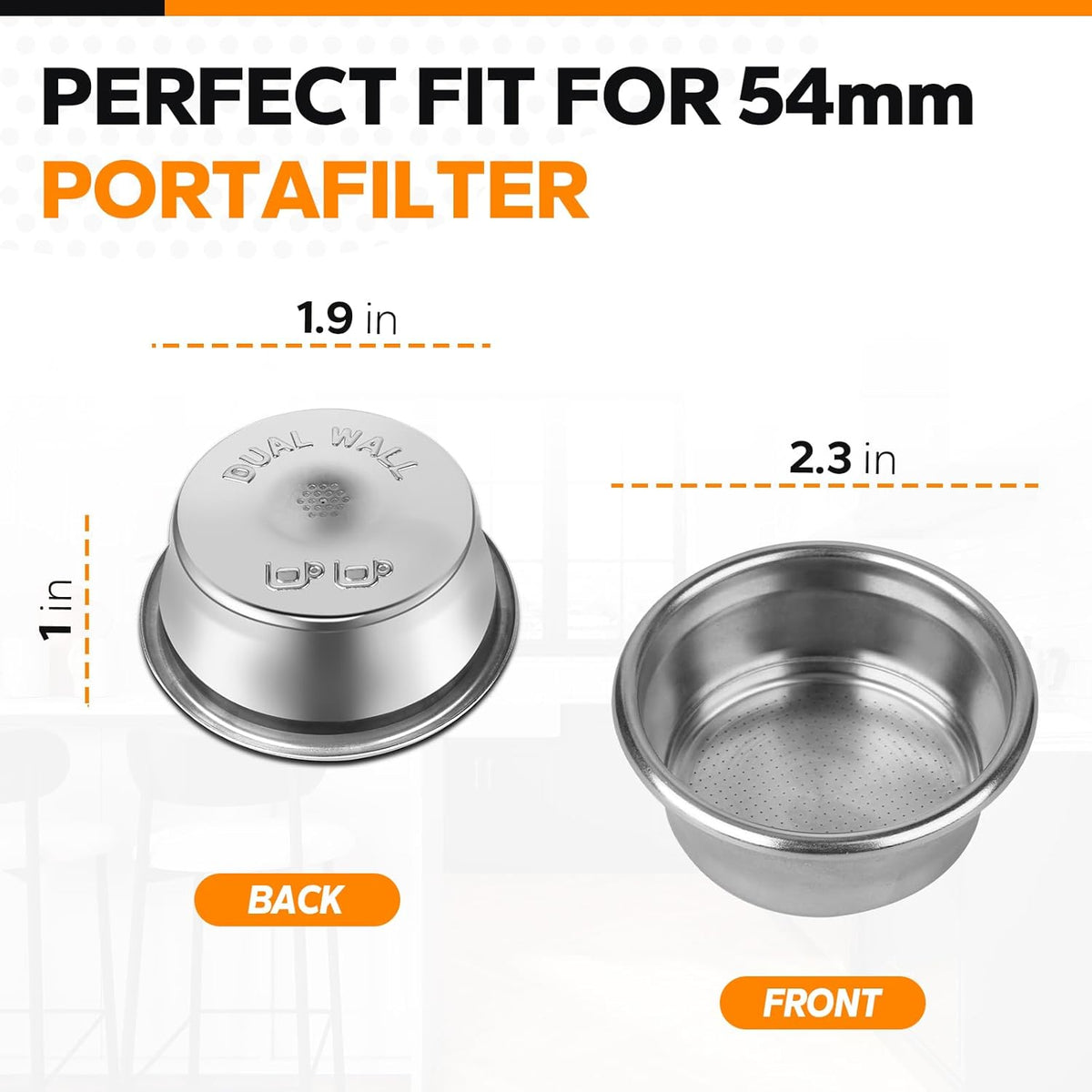 54mm Dual Wall Pressurized Basket Compatible with Breville Bambino,Barista Express, Barista Touch,Infuser, Duo-Temp Pro, Pressurized Filter Basket Replacement Part for Breville Filter, Double Shot