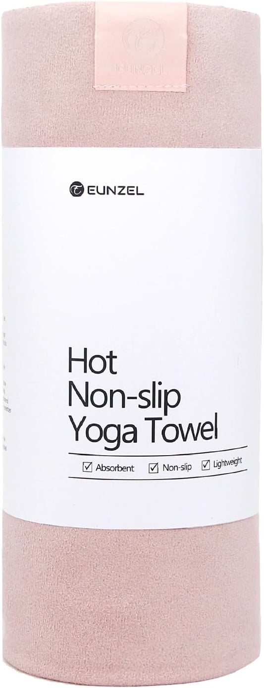 Eunzel Hot Yoga Towel, Super Absorbent Yoga Mat Towel Soft Suede Microfiber Non-Slip Towel for Bikram Pilates and Yoga Mats 72" x 26.5", Pink