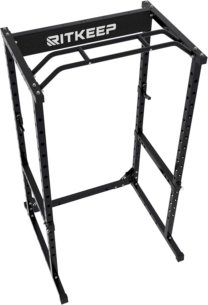 RitKeep Power Rack RMAX 2250 Multi-Function Power Cage for Strength Training - 1200lb Capacity Squat Rack with Multi-Grip Pull-Up Bar, Safety Bars, and J-Hook for Home Gym