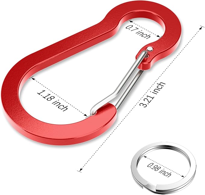 sprookber 3.2 Inch Aluminum Carabiner Clips D Ring, Caribeaner Spring Snap Hook with Keychain for Camping, Hiking, Gym & Outdoor Gear, Set of 10