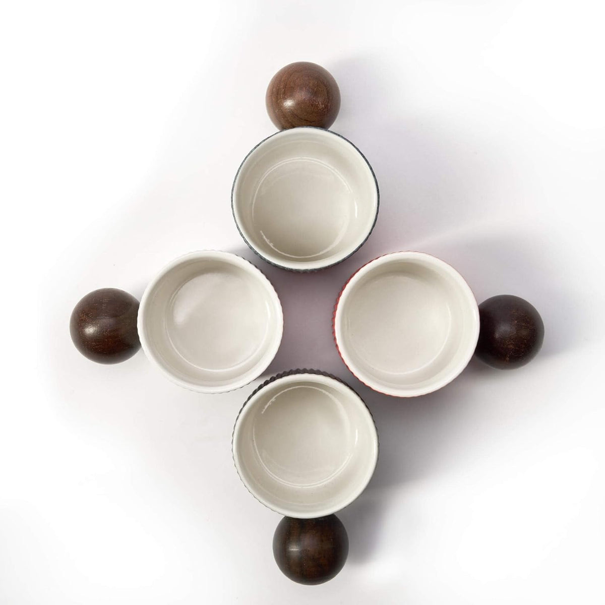 Ceramic Mini Espresso Cups Demitasse Cups with Round Wooden Handle Vertical Stripes Tea Cups (black, 4pcs)
