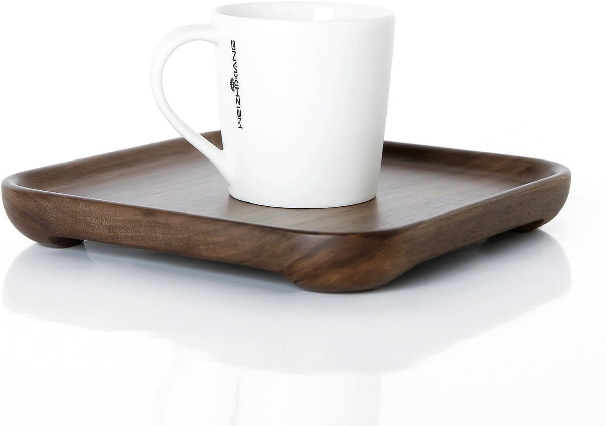 Rustic Walnut Wooden Serving Tray - Solid Wood Square Rectangle Platter for Tea, Coffee Table (Square Small 6.3 x 6.3 inch)
