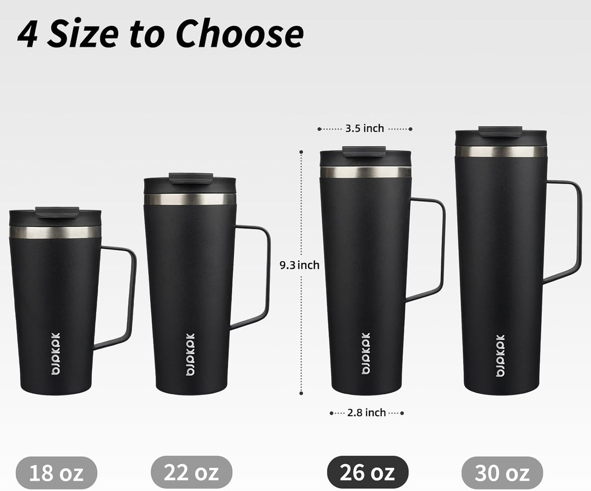 BJPKPK Insulated Tumbler with Handle, 26oz Insulated Tumblers with Lid and Straw, Stainless Steel Metal Water Bottles, Coffee Travel Mugs, Cups, Black