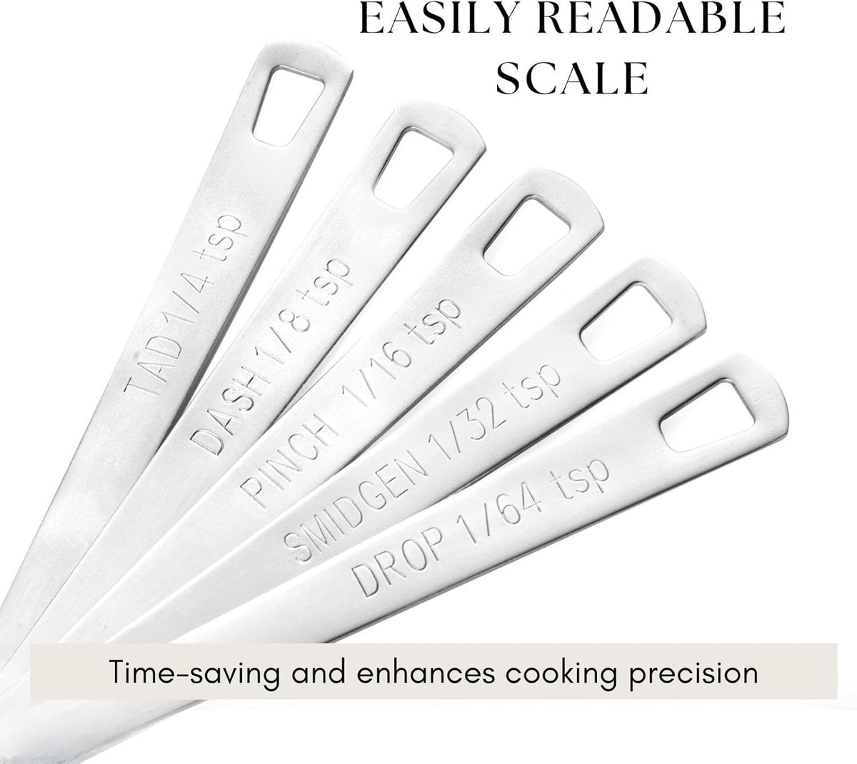 5Pcs Teaspoon Measuring Spoons, 1/4 tsp, 1/8 tsp, 1/16 tsp, 1/32 tsp, 1/64 tsp Metal Measuring Spoons Set, Stainless Steel Cooking Baking Tiny Measuring Spoon for Powders, Spices, Salt