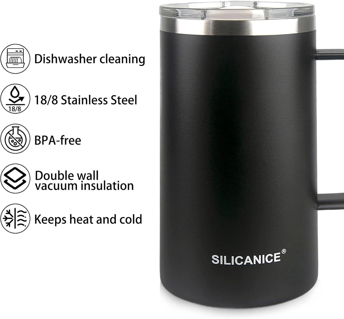 24 oz stainless steel thermal coffee mug, double-layer insulation, easy to hold and clean, suitable for coffee, cola, protein powder, beer, car water cup