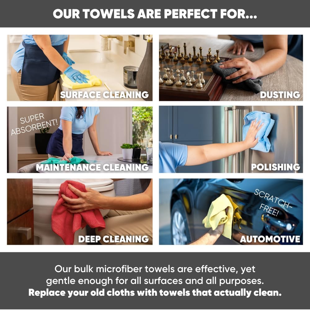 12" x 12" Microfiber Cleaning Cloths (50 Pack) - Reusable Towels, Wash Rags, Dust Cloth, All-Purpose: Kitchen, Dish, Cars, Shop, Glass (White)