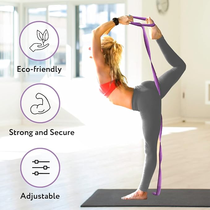California Yoga Strap | Yoga Belt with Safe Adjustable D-Ring Buckle for Pilates | Stretching Strap | Exercise Bands | Physical Therapy | Improves Sitting Posture