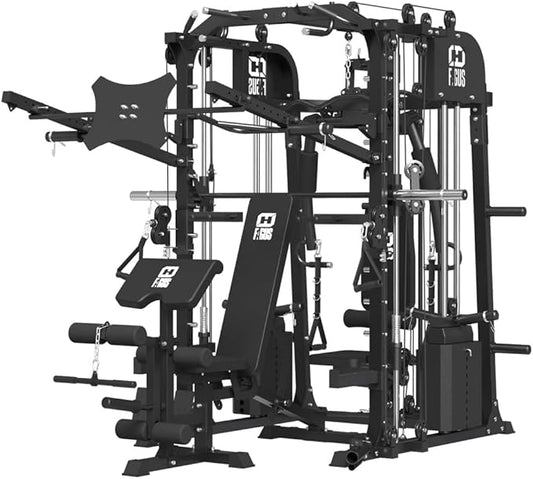 Commercial SmithMachine with Smith Bar, Home Gym Station with Dual Weight Stacks, 4000LBS Power Cage Squat Rack with Lever Arm, Leg Press, LAT Pull Down, Cable Crossover Machine for Full Body Training