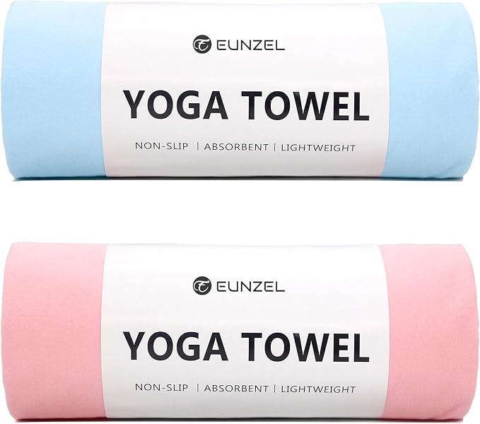 Eunzel 2 Pack Hot Yoga Towel Non Slip Yoga Mat Towel Non-Slip Sweat Absorbent Microfiber Towel for Hot Yoga, Pilates and Workout 72" x 26.5", Pink/Blue