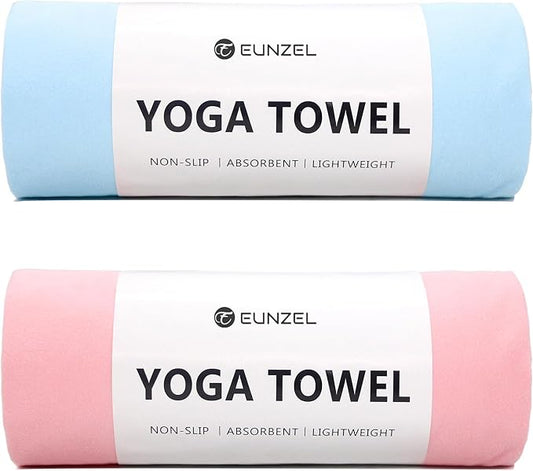 Eunzel 2 Pack Hot Yoga Towel Non Slip Yoga Mat Towel Non-Slip Sweat Absorbent Microfiber Towel for Hot Yoga, Pilates and Workout 72" x 26.5", Pink/Blue