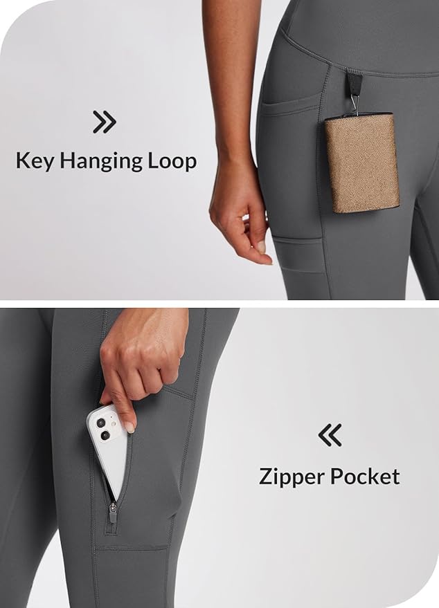 baleaf Women's Fleece Lined Leggings Waterproof Winter Hiking Pants Thermal Running Tights Zipper Pockets High Waisted