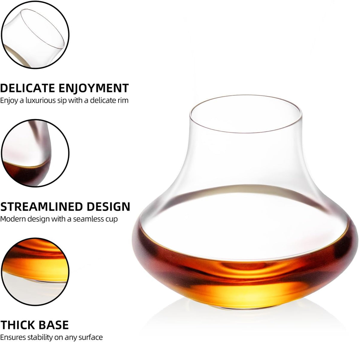Shot Glasses, Cognac Glasses Set of 2, Crystal Vintage Glass, 9.4oz Stemless Brandy Glass, Unique Whiskey Glass for Home Bar, Clear Snifters Glasses for Wedding, Party, Home
