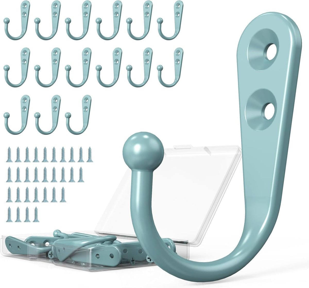 15 Pcs Black Wall Mounted Coat Hooks, Hanger Hook with 30 Pieces Screws for Towel, Key, Robe, Scarf, Bag, Cap, Coffee Cup, Mugs（Bule）