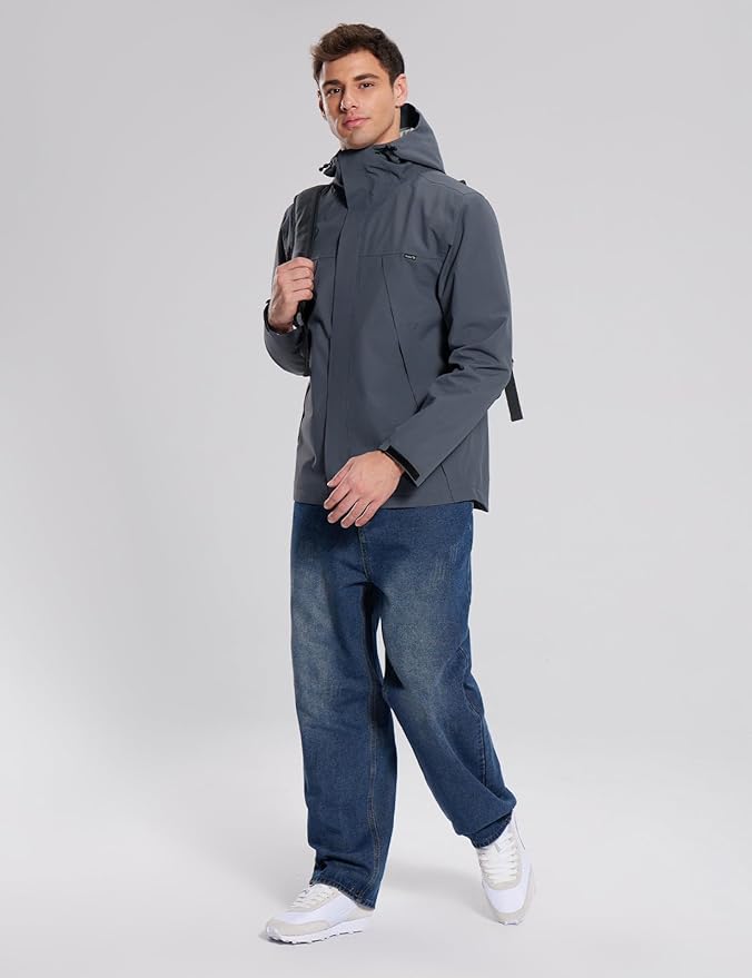 baleaf Men's Rain Jacket Waterproof Breathable Raincoat with Hood for Outdoor Hiking Traveling Cycling Windbreaker